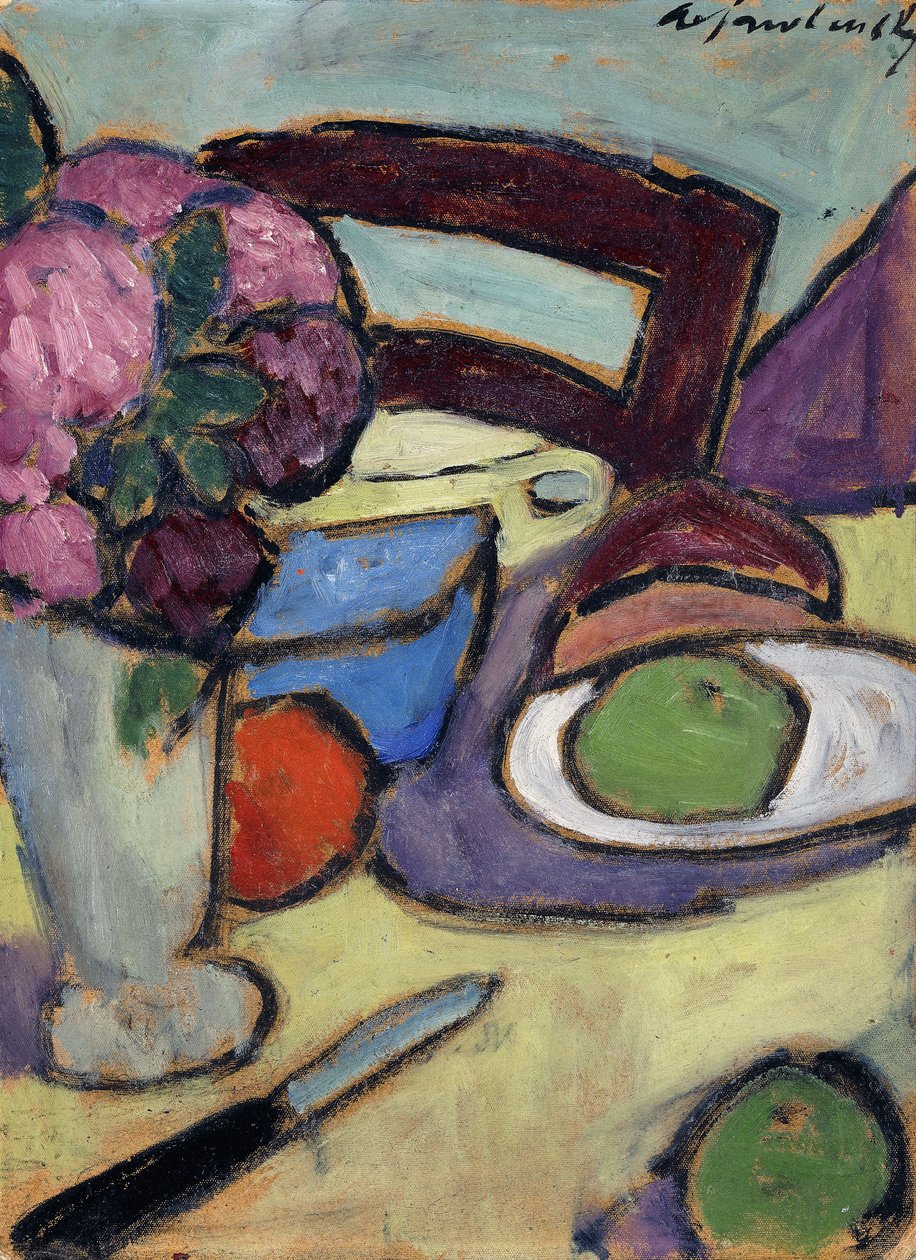 Stilleben med stol og bukett; Stilleben med stol og blomstergate, 1906 av Alexej von Jawlensky
