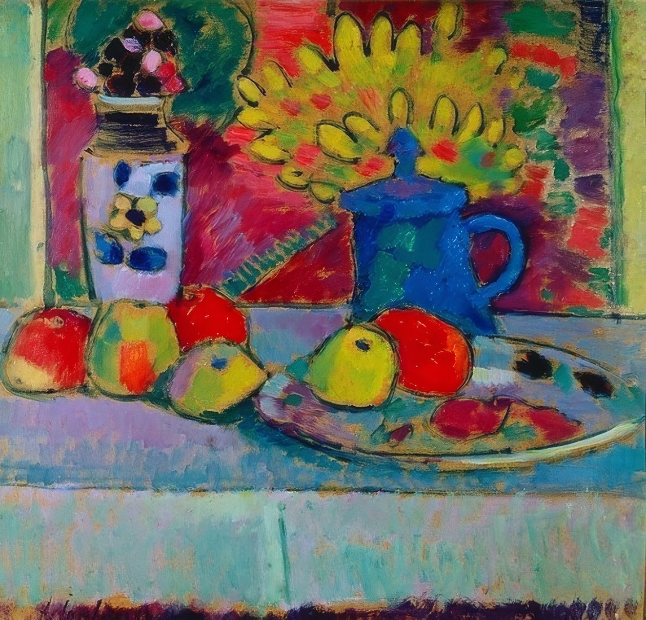 Stilleben med blomster og frukt. Rundt 1910 av Alexej von Jawlensky