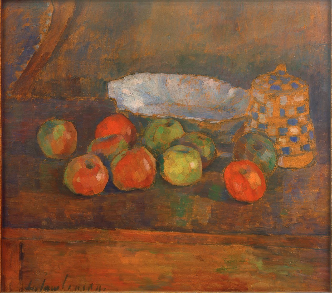 Stilleben med epler, bolle og mugge av Alexej von Jawlensky