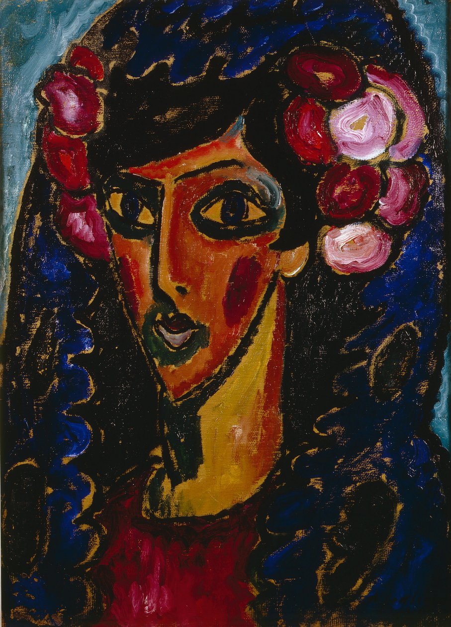 Den blå mantilla, 1913 av Alexej von Jawlensky
