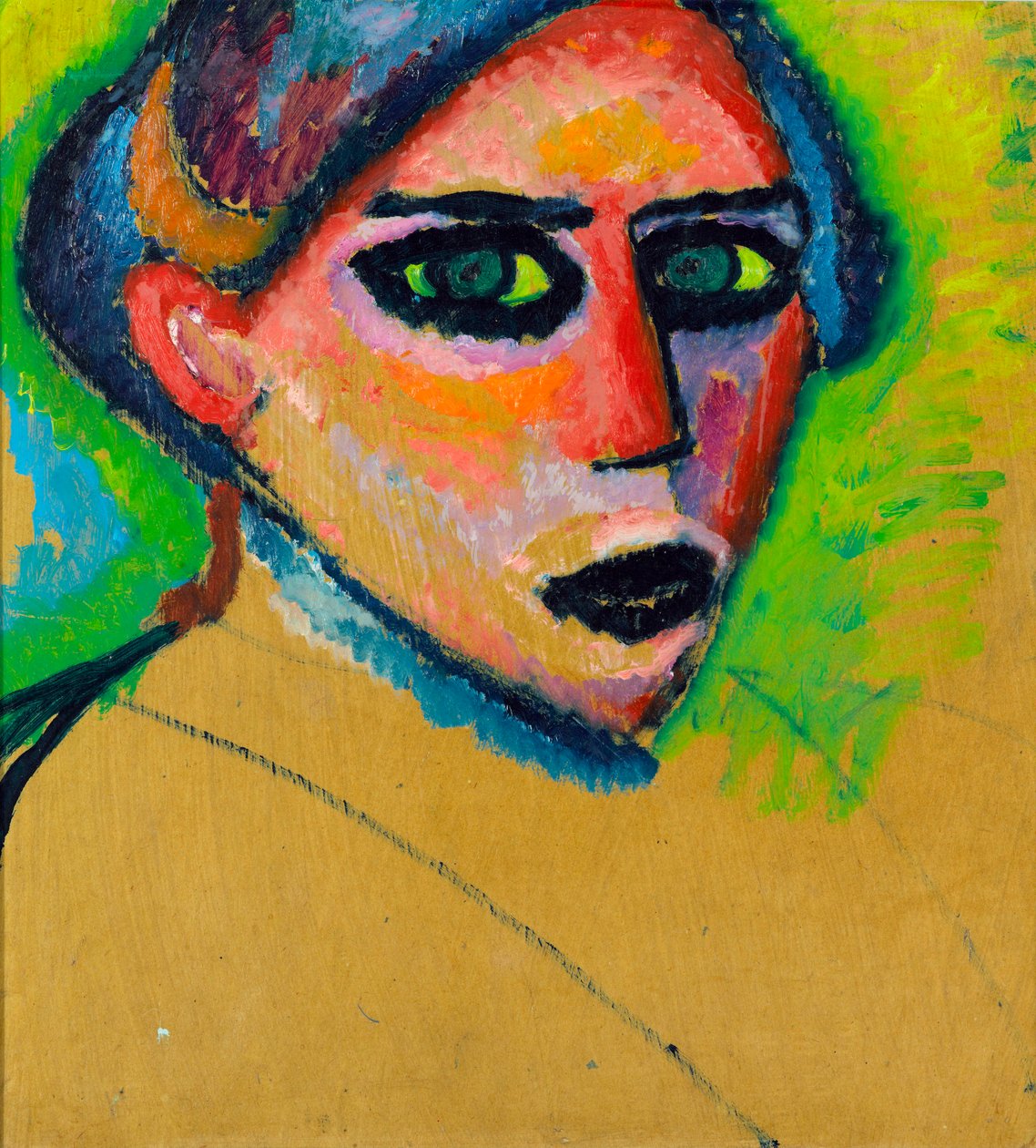 Kvinneansikt - Maleri av Alexei von Javlensky (1864-1941), olje på papp, 78,5x75 cm, ca 1911, ekspresjonisme - Gemeentemuseum Den Haag (Nederland) av Alexej von Jawlensky
