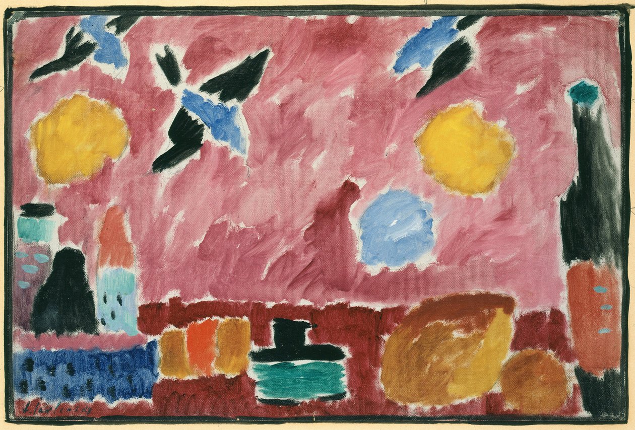 Med rød svelgemønstret tapet, 1915 av Alexej von Jawlensky
