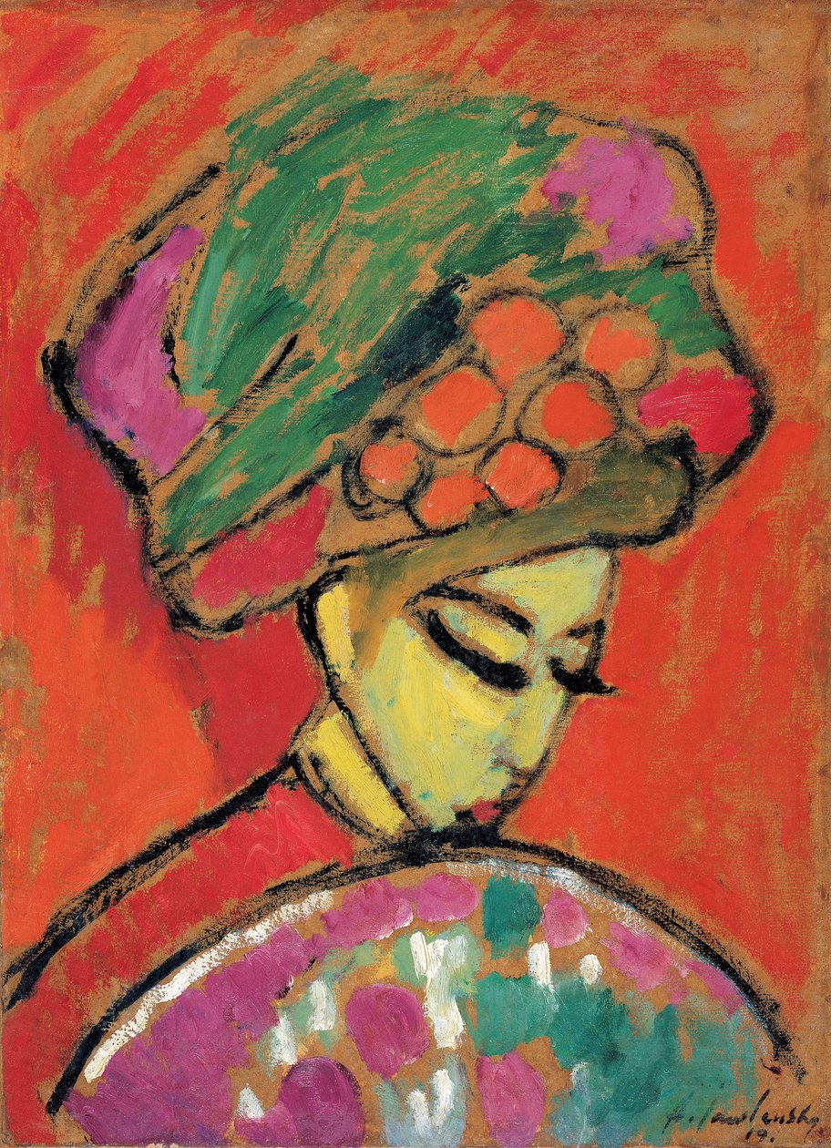 Ung jente med en blomstret hatt, 1910 av Alexej von Jawlensky