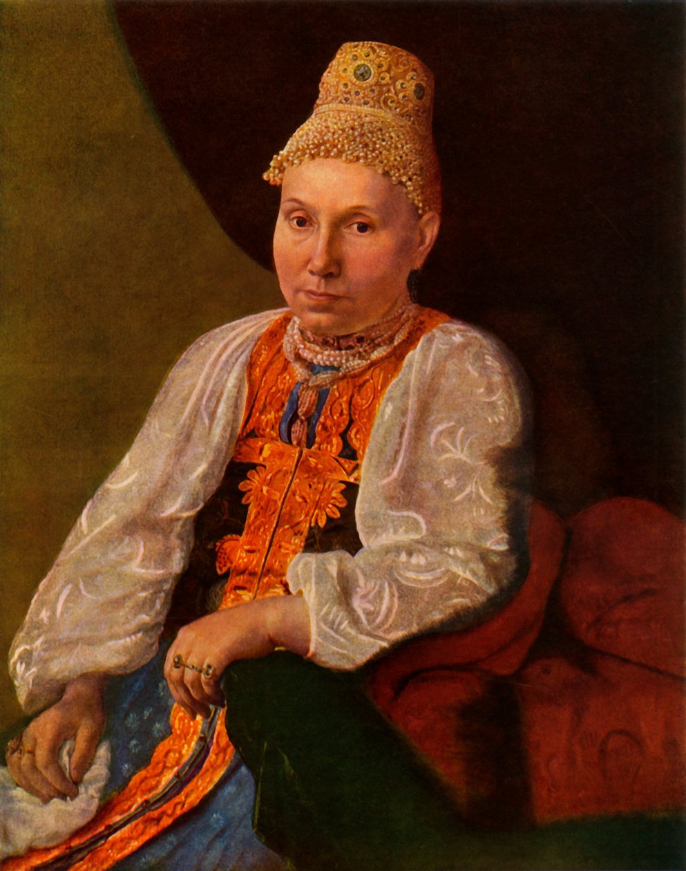 Portrett av kona til Obraztsov, kjøpmannen fra Rshev, 1830-tallet, 1965. av Alexey Venetsianov