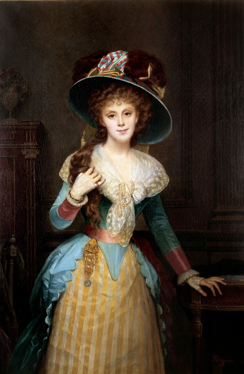 Portrett av kvinne med stor hatt, maleri av Alexis Joseph Perignon (1806-1882) Dijon fra 1800-tallet, Musee des Beaux Arts av Alexis Joseph Perignon