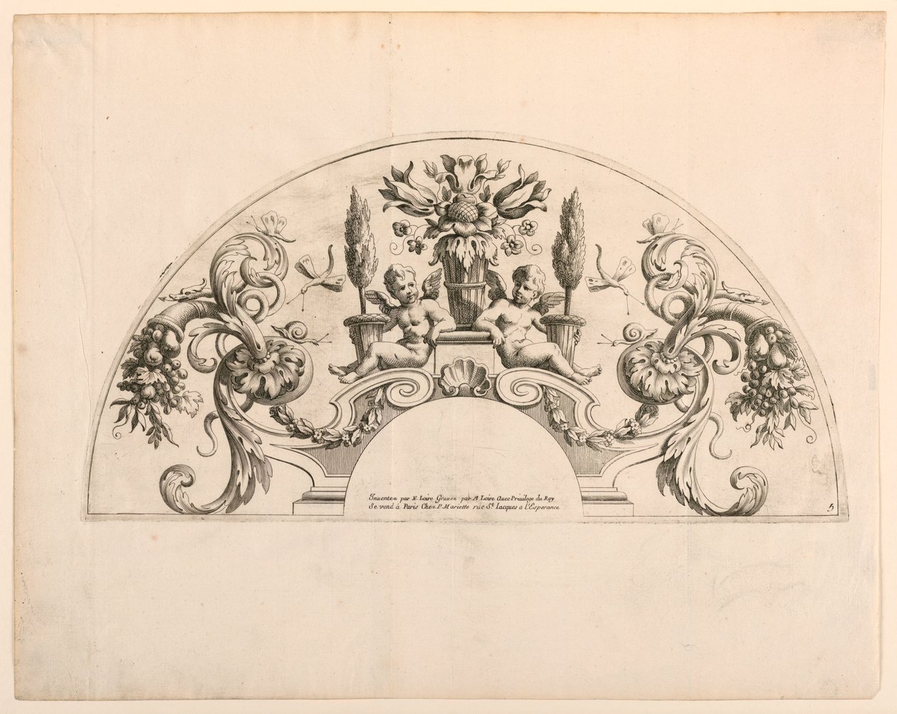Vifteblader, femte og sjette plate av settet, "Divers Desseins de grands Eventtails, Encrans, et autres Ornamens, invented et engraved par Nicolas Loire" av Alexis Loir