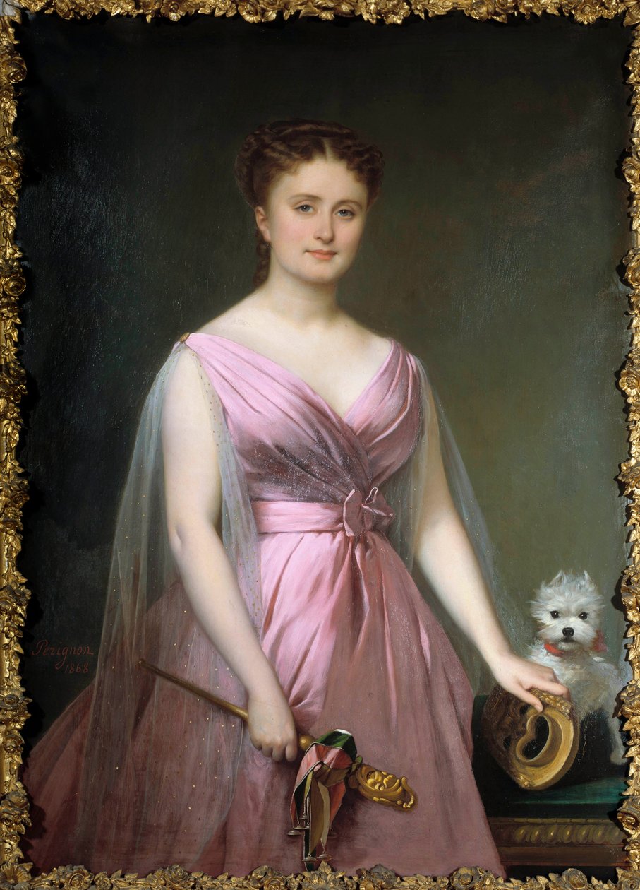 Portrett av teaterkomikeren Hortense Schneider (1833-1920) i galskap Maleri av Alexis Nicolas Perignon den unge (1785-1864) 1800-tallets søn. 1,5x0,5 m Compiegne musee du chateau av Alexis Nicolas Perignon