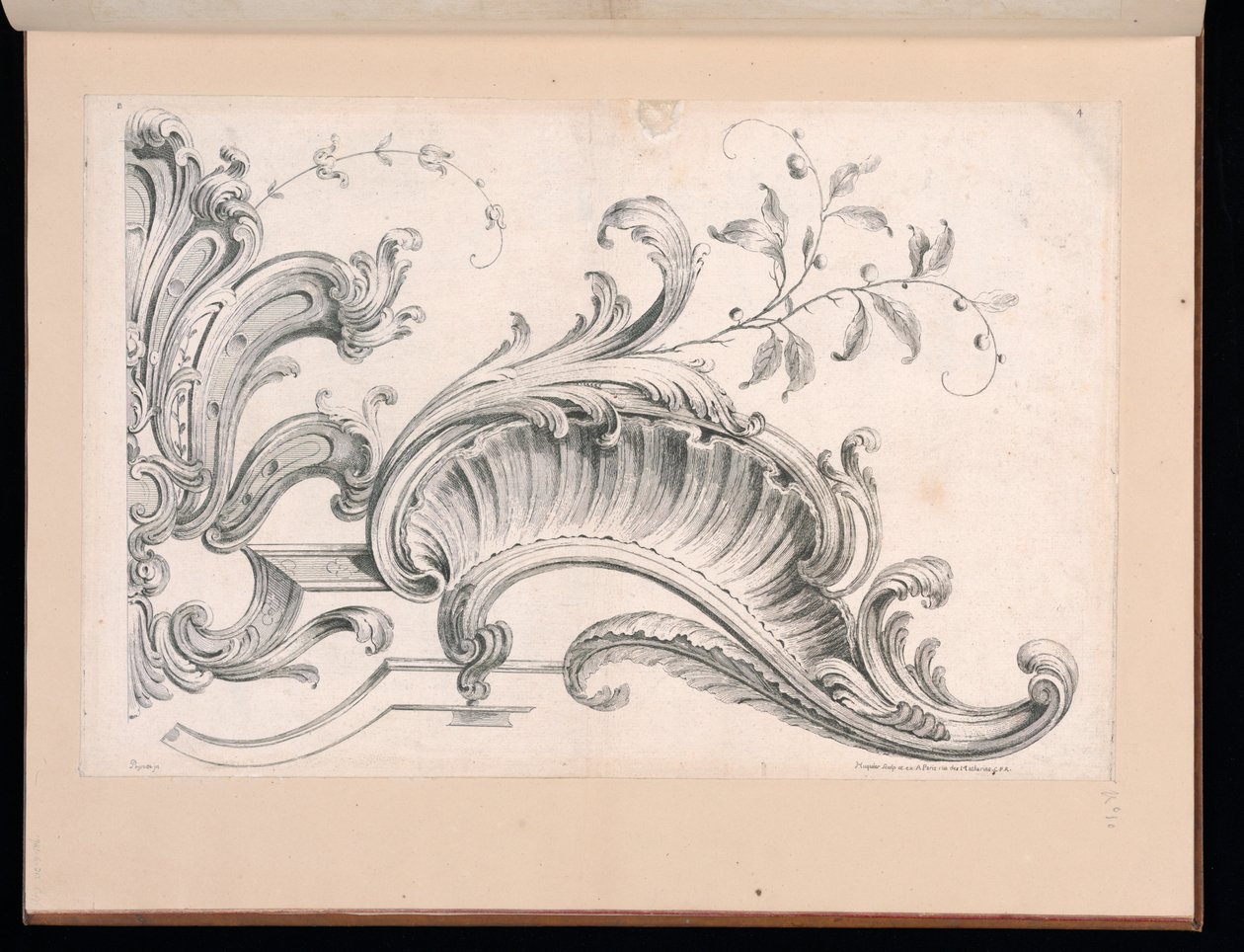 Design for Rocaille-dekorasjon, plate 4 i andre del av forskjellige ornamenter av Alexis Peyrotte