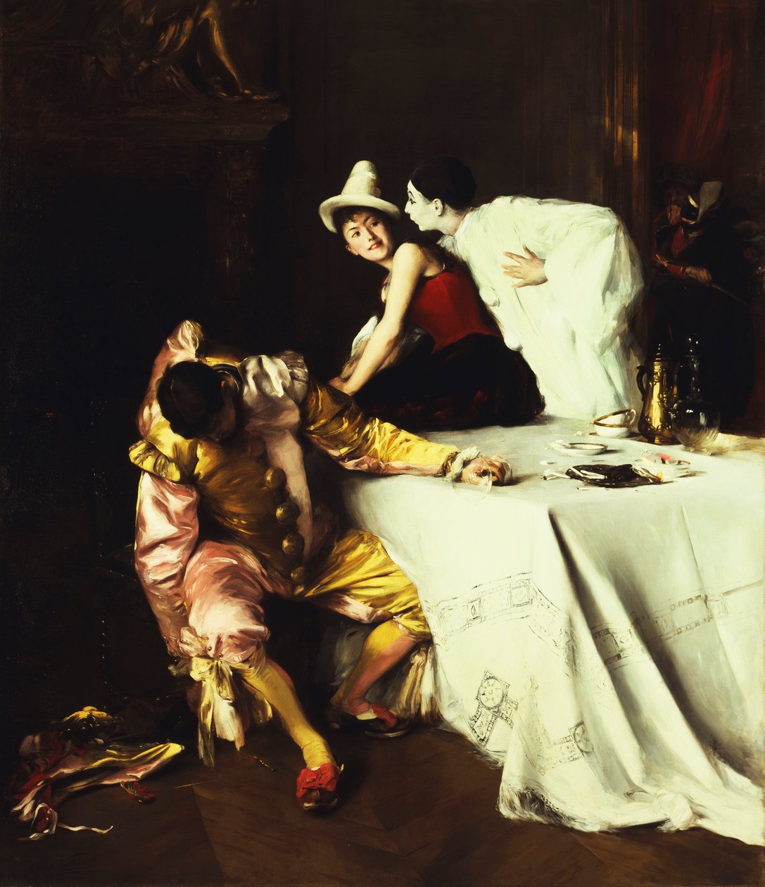 Pierrot, Columbine og Punchinello; Pierrot, Columbine og Polichinelle av Alexis Vollon