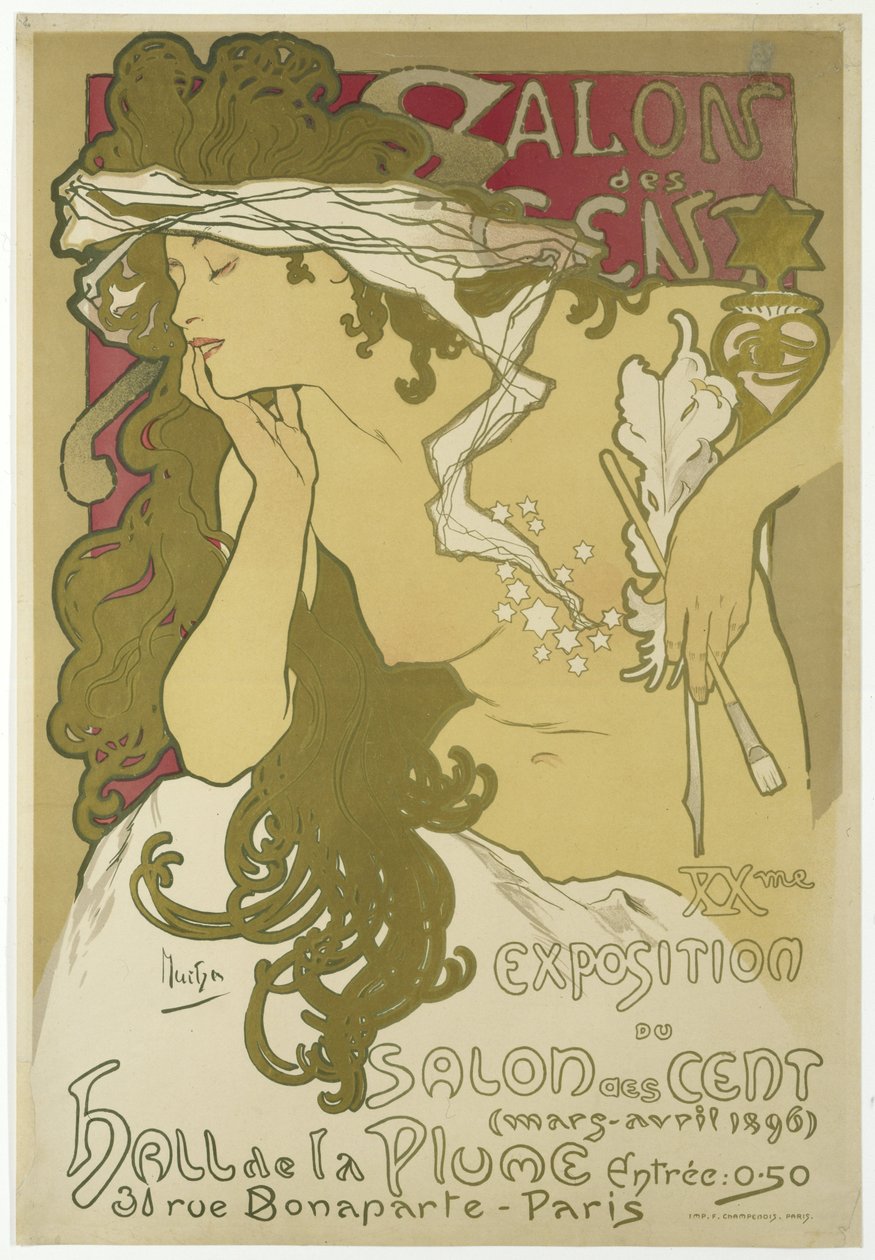 Salon des Cent, XX. utstilling av Salon des Cent (mars-april 1896) Hall de la Plume, 31 rue Bonaparte, Paris. av Alfons Maria Mucha