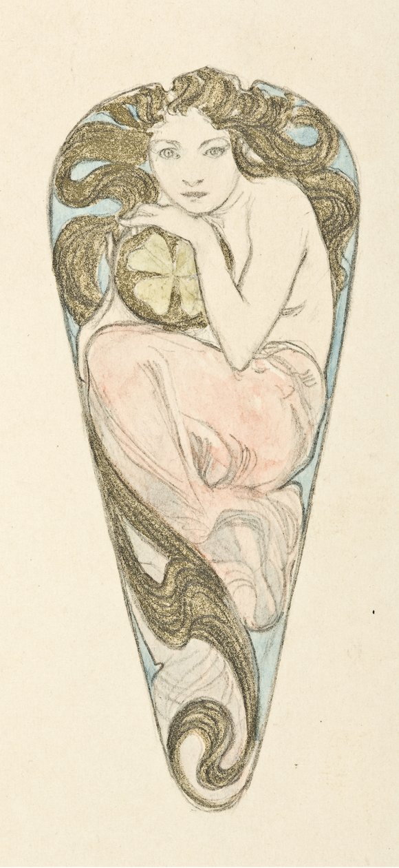Miniatyrprosjekt for anheng av en stor bodicelås, ca. 1900. av Alfons Marie Mucha