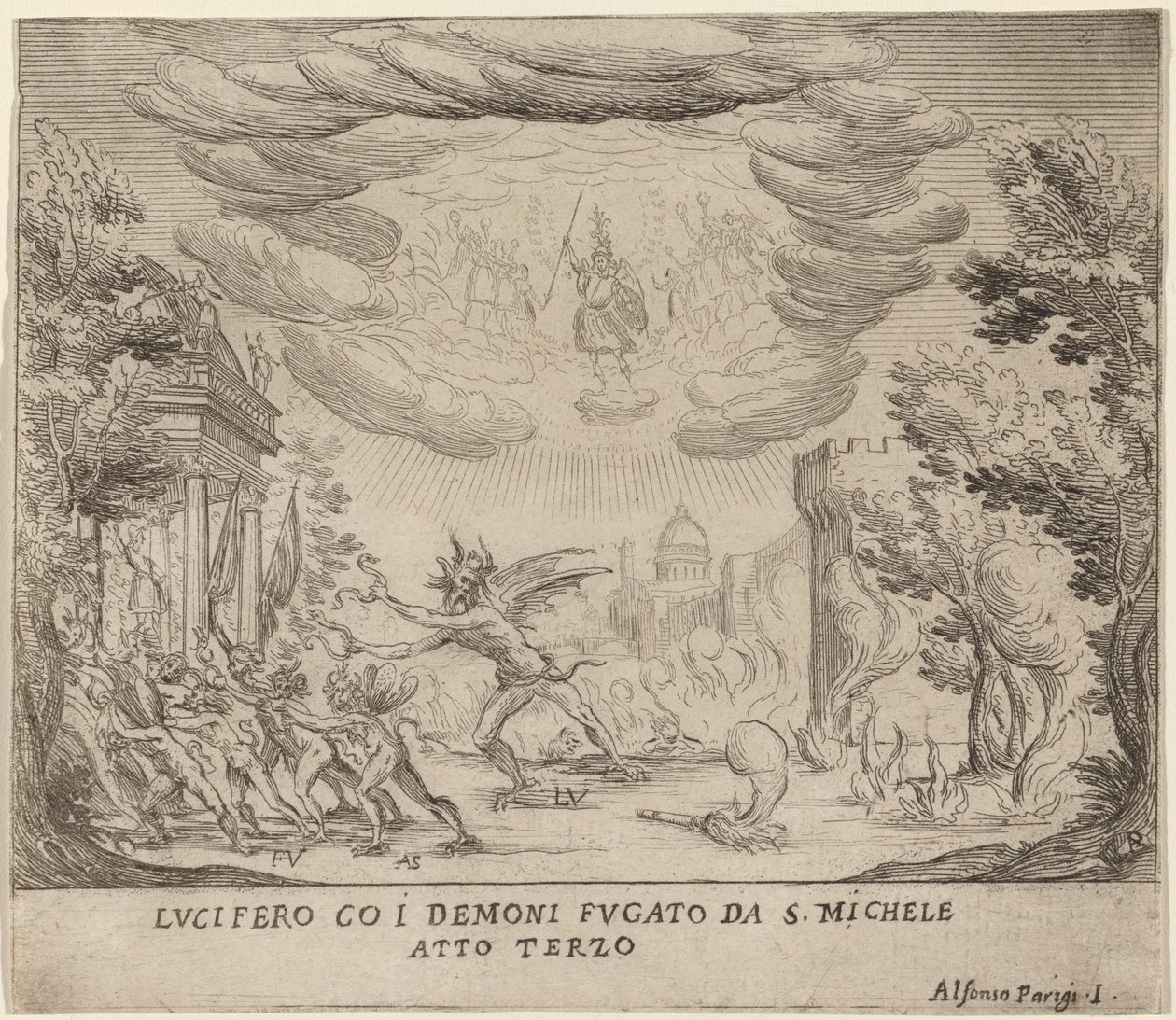 Lucifer og demoner som flykter fra Saint Michael av Alfonso Parigi II