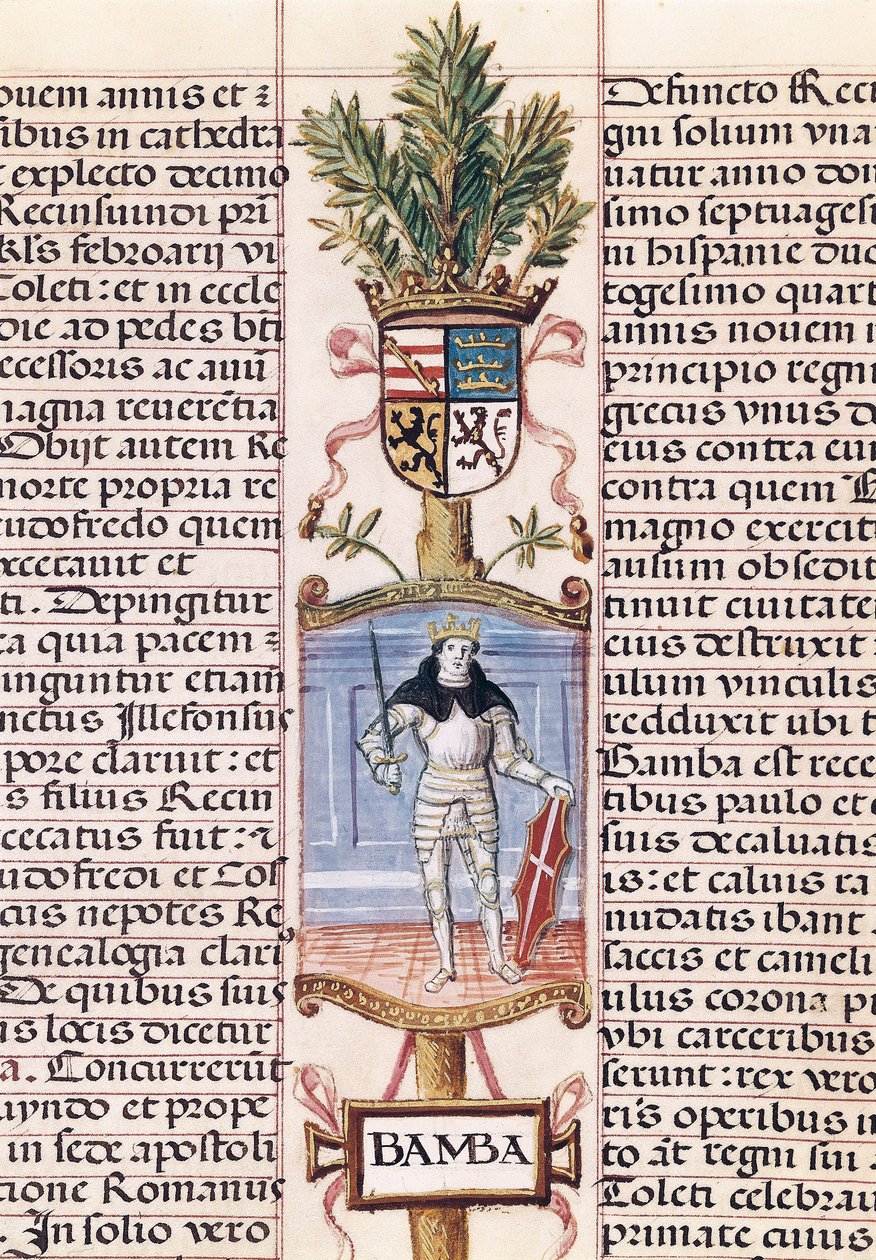Portrett av den vestgotiske kongen Wamba (d. 688, konge av Spania fra 672-680/681, fra "Genealogy of the Kings of Spain" av Alonso de Cartagena av Alfonso de Cartagena