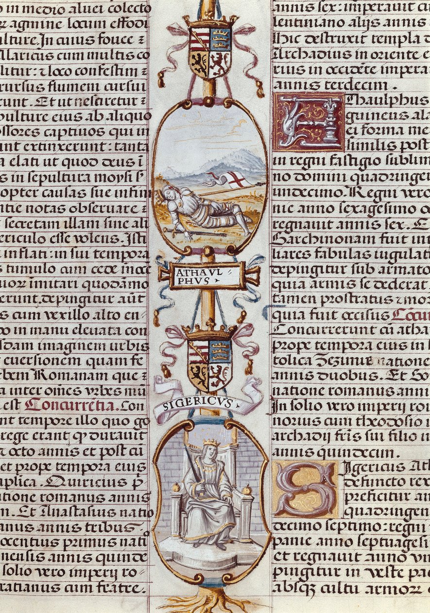 Representasjon av de vestgotiske kongene Athaulf og Sigeric, fra "Genealogy of the Kings of Spain" av Alonso fra Cartagena av Alfonso de Cartagena