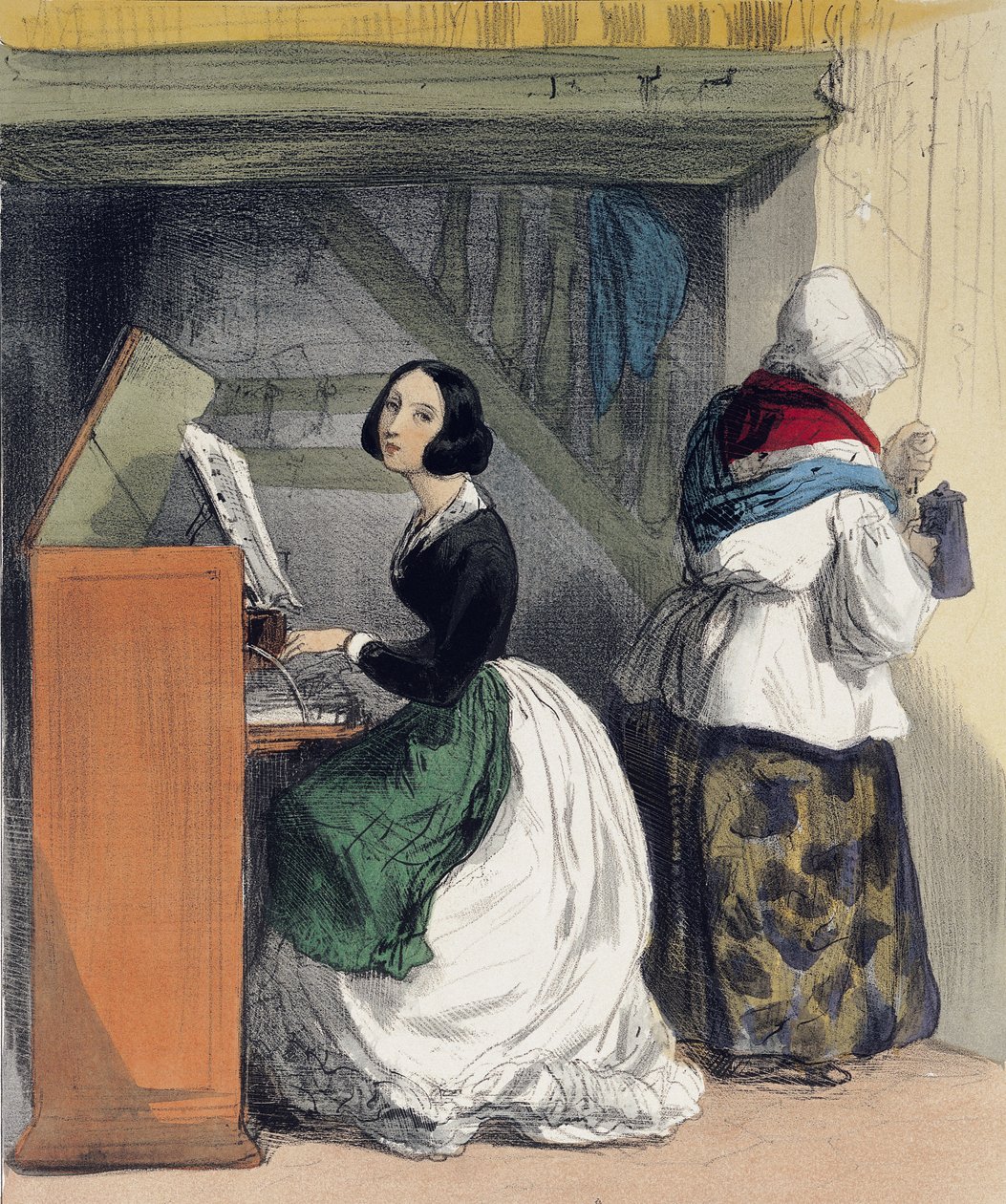 En musikkskoleelev, fra 'Les Femmes de Paris', 1841-42 av Alfred Andre Geniole