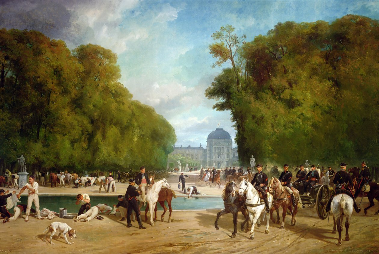 Fransk artilleri slo leir i Tuileries-hagene under beleiringen av Paris, sent i september 1870 av Alfred Brunner Lacoste, Emile Decaen