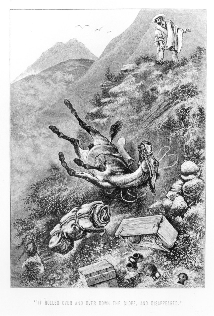 Arkeologiske trofeer ødelagt på veien til Quito, Ecuador, fra "Travels Amongst the Great Andes of the Equator" av Edward Whymper, 1892 av Alfred Chantrey Corbould