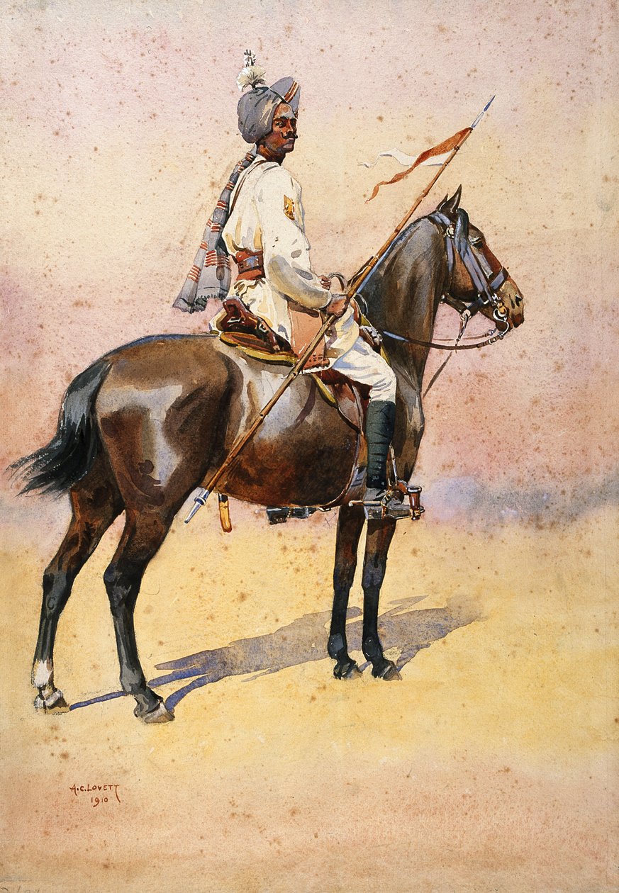 Jodphur Sardar Risala, Ratore Rajput, illustrasjon for 'Armies of India' av major GF MacMunn, utgitt i 1911, 1910 av Alfred Crowdy Lovett