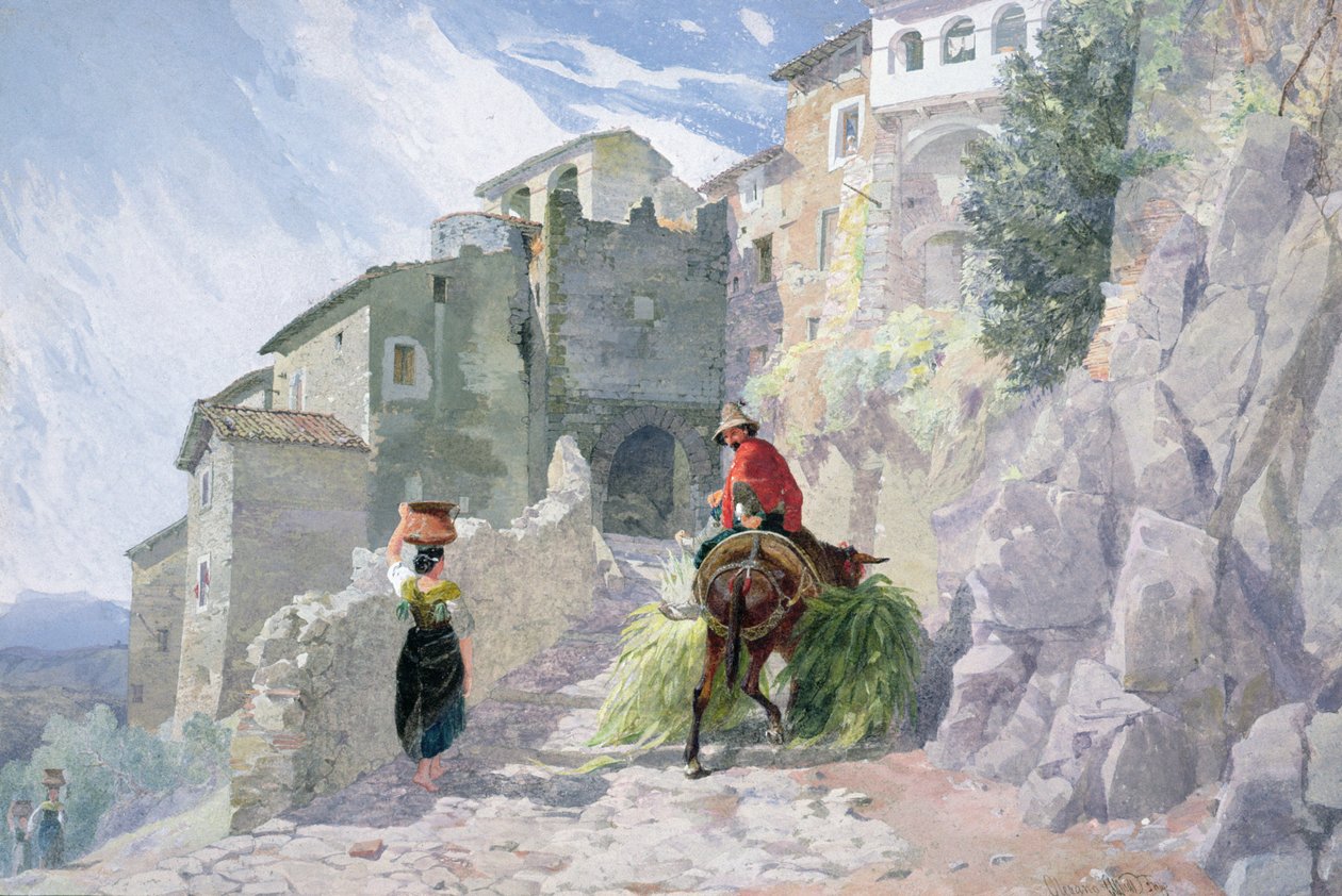 Klosteret San Rocco, Olevano, 1800-tallet (akvarell) av Alfred Downing Fripp
