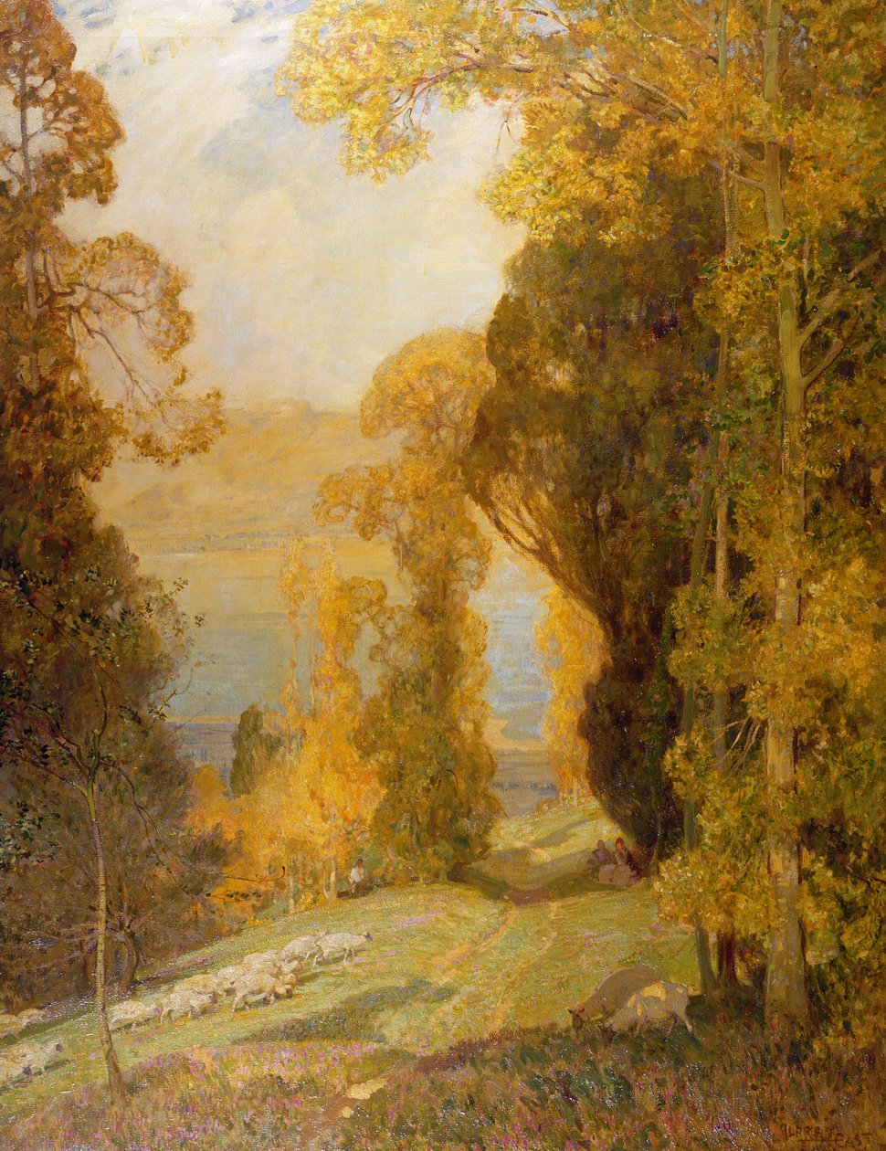 Lake Bourget fra Mont Revard av Alfred East