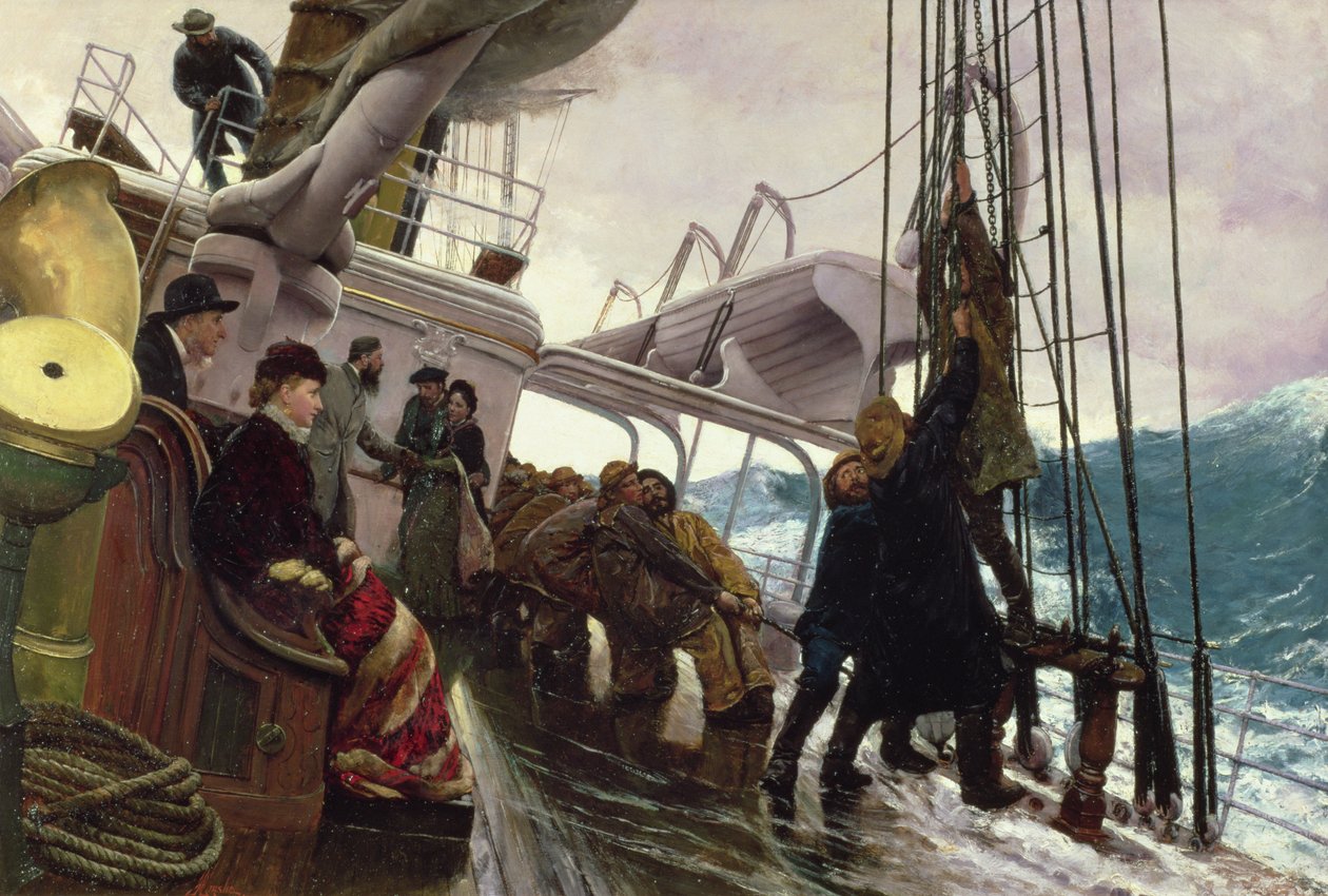 Binding Sail After a Gale, 1881 av Alfred Edward Emslie