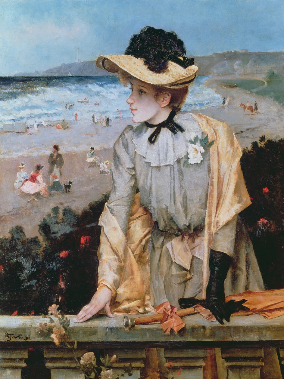 Young Woman at the Beach, eller The Parisienne by the Sea av Alfred Emile Stevens