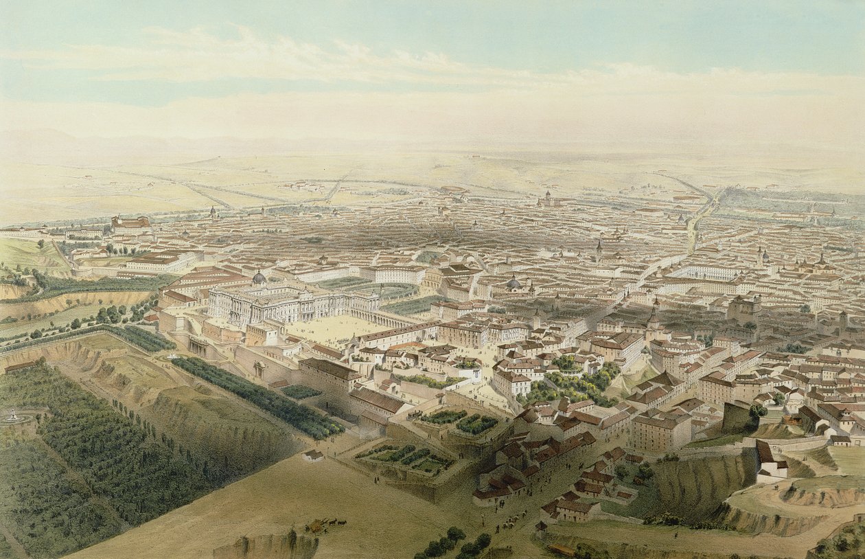 Generell utsikt over Madrid tatt fra broen over Segovia, 1854 av Alfred Guesdon