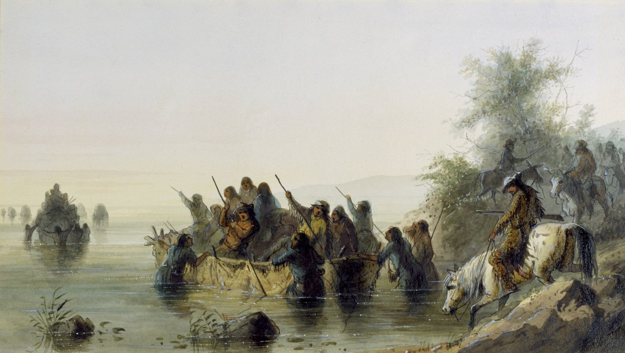 Bull Boating, 1858-60 (wc på papir) av Alfred Jacob Miller