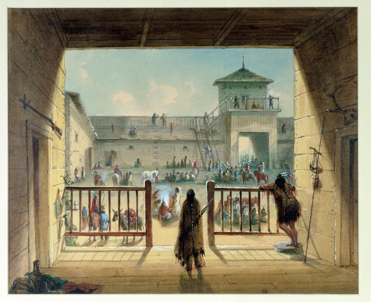 Interiør av Fort Laramie, 1858-60 av Alfred Jacob Miller
