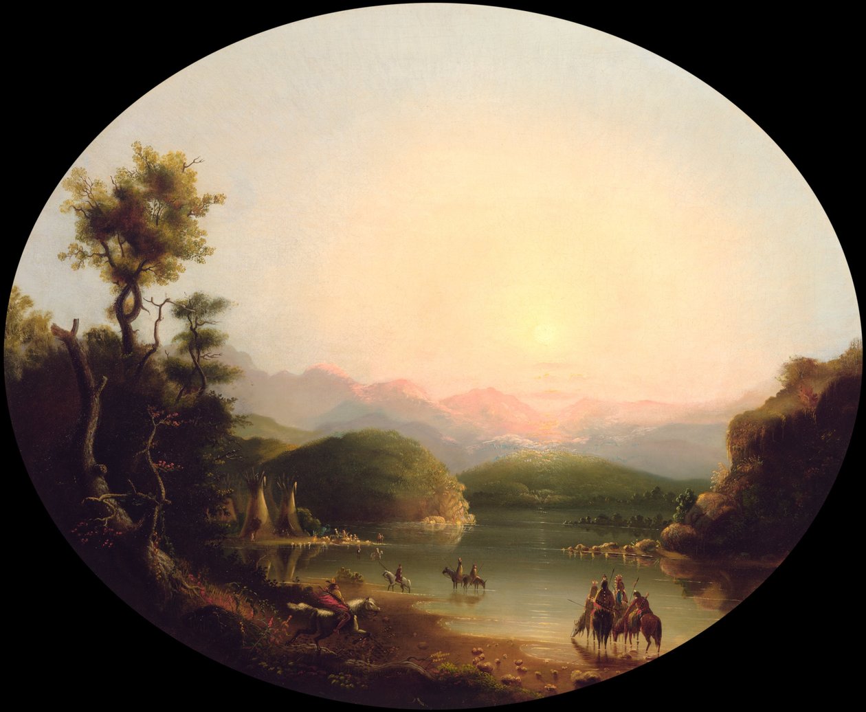 Shoshone -indianere ved en fjellsjø (Fremont -sjøen) av Alfred Jacob Miller