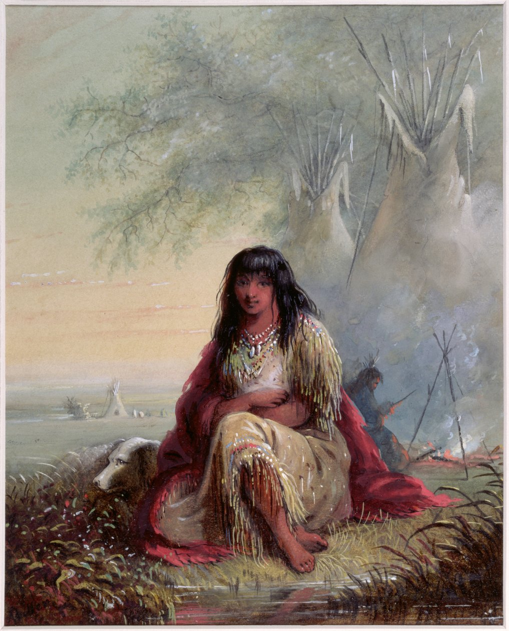 Sioux Indian Girl (wc og gouache på papir) av Alfred Jacob Miller