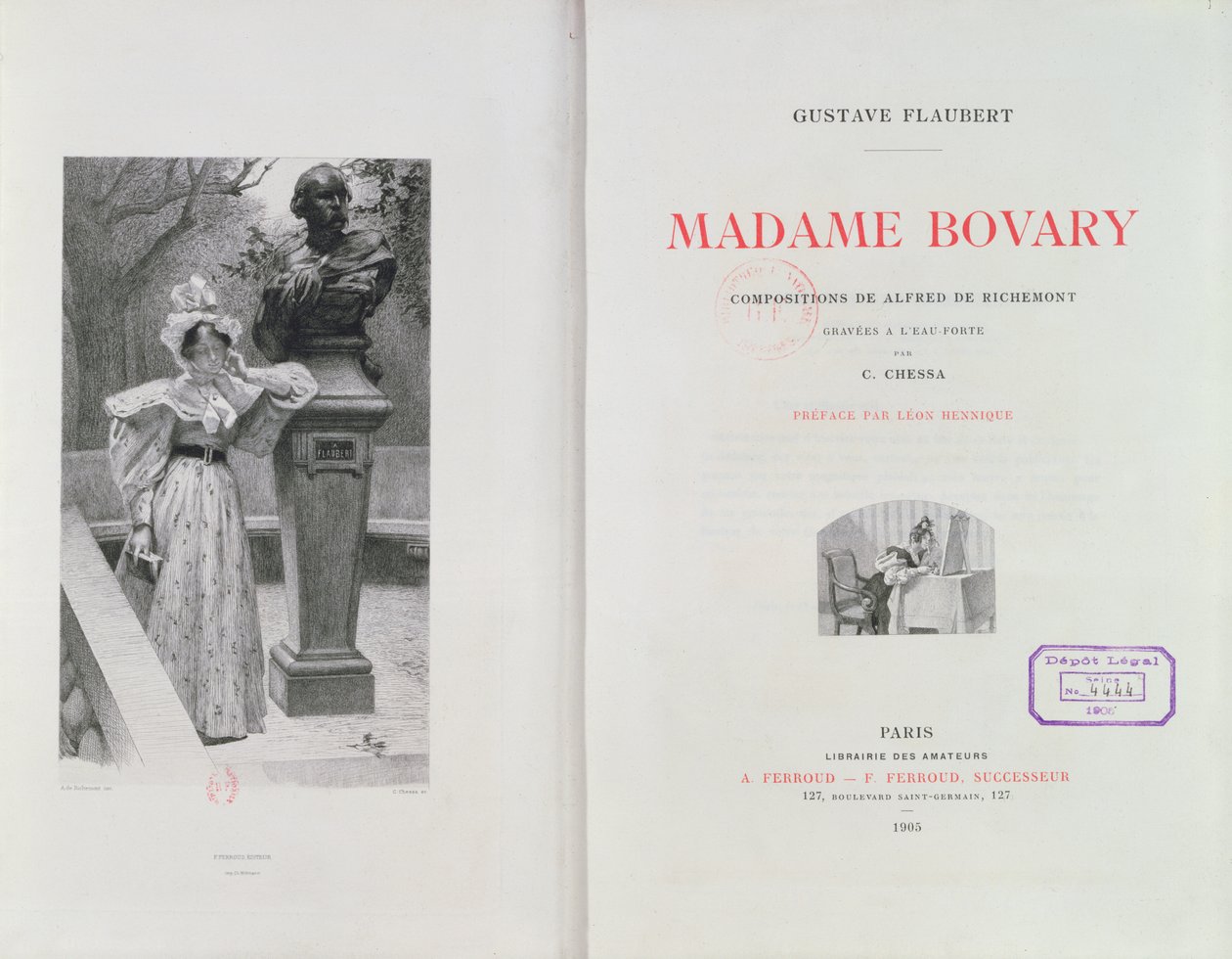 Frontispice av 'Madame Bovary' av Gustave Flaubert, gravert av Carlo Chessa (1855-1925), 1905 av Alfred Paul Marie Richemont