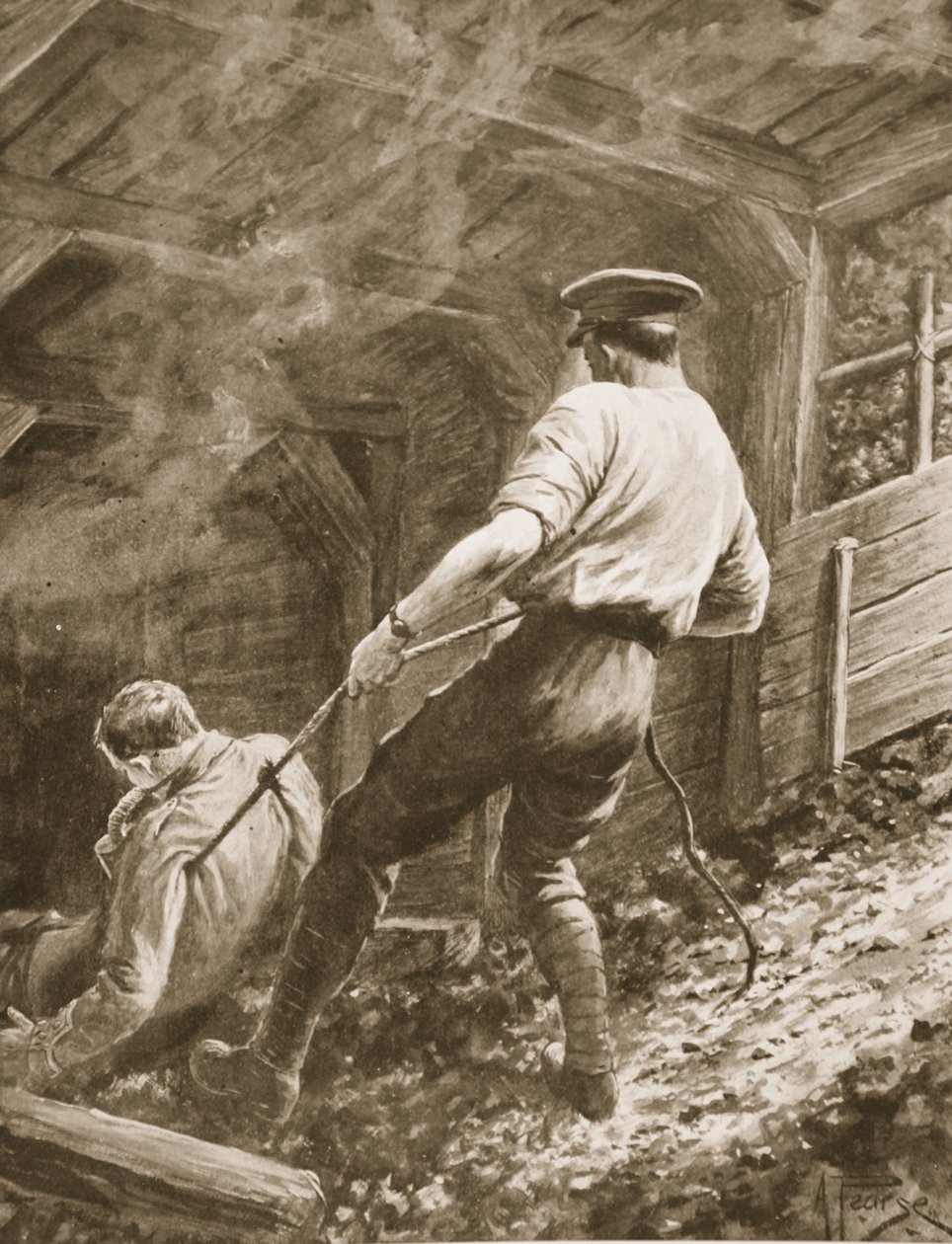 Underkorporal Clapson drar en offiser, som hadde blitt gasset, ut av en gruve av Alfred Pearse