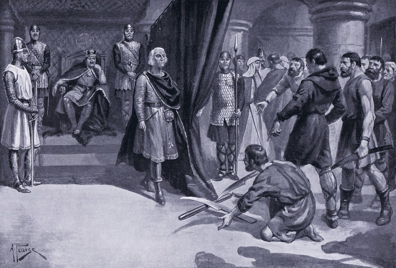 Bønder slenger ned plogskjærene sine ved føttene til Henry I, 1920-tallet av Alfred Pearse