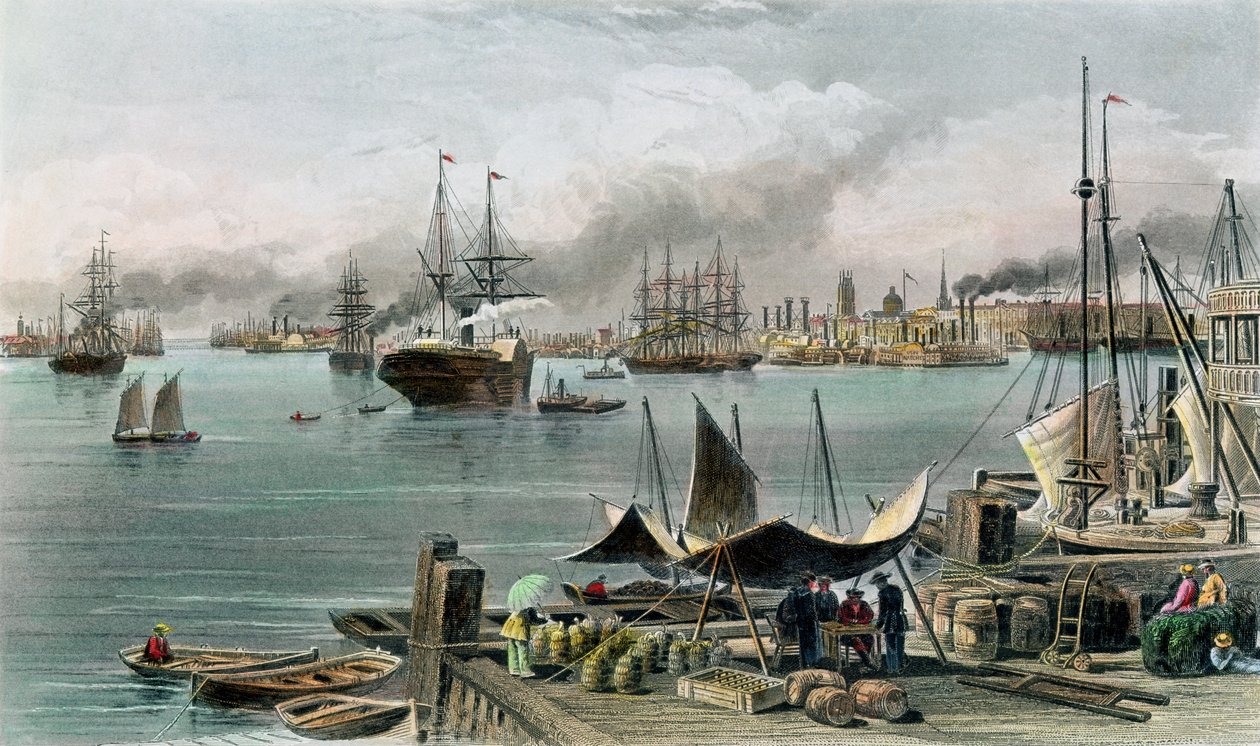 Port of New Orleans, gravert av D.G. Thompson av Alfred Rudolph Waud