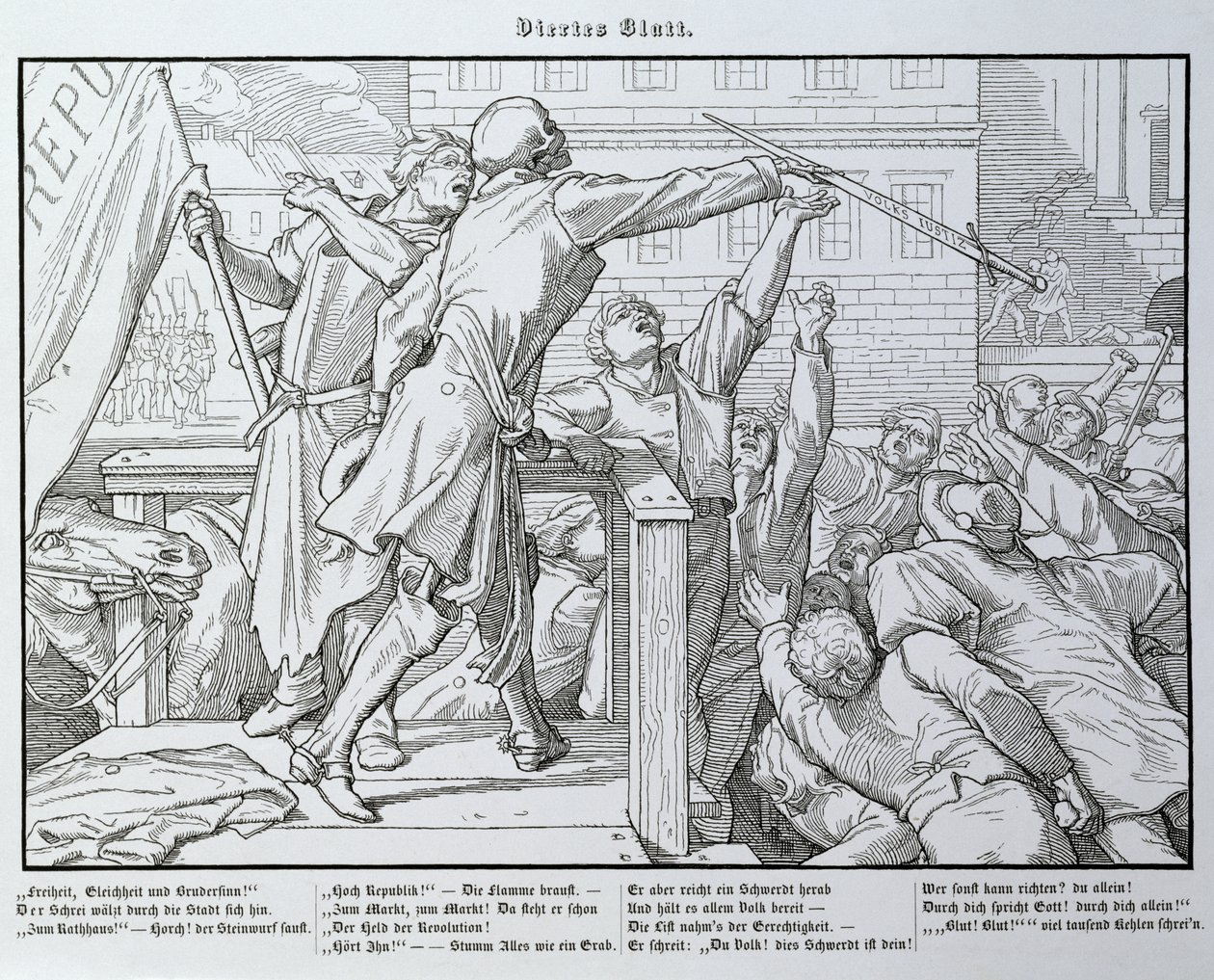 Death on the Tribune, fra 'Another Dance of Death' utgitt av Georg Wigand i Leipzig, 1849 av Alfred Rethel