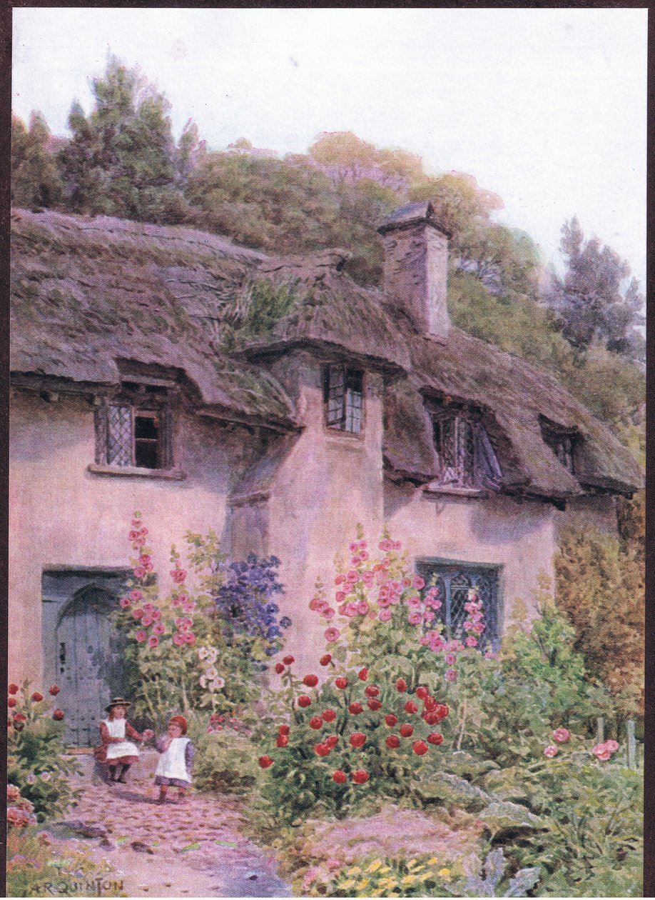 Cottage garden, Selworthy, Somerset, fra The Cottages and the Village Life of Rural England utgitt av Dent & Sons Limited, 1912 av Alfred Robert Quinton