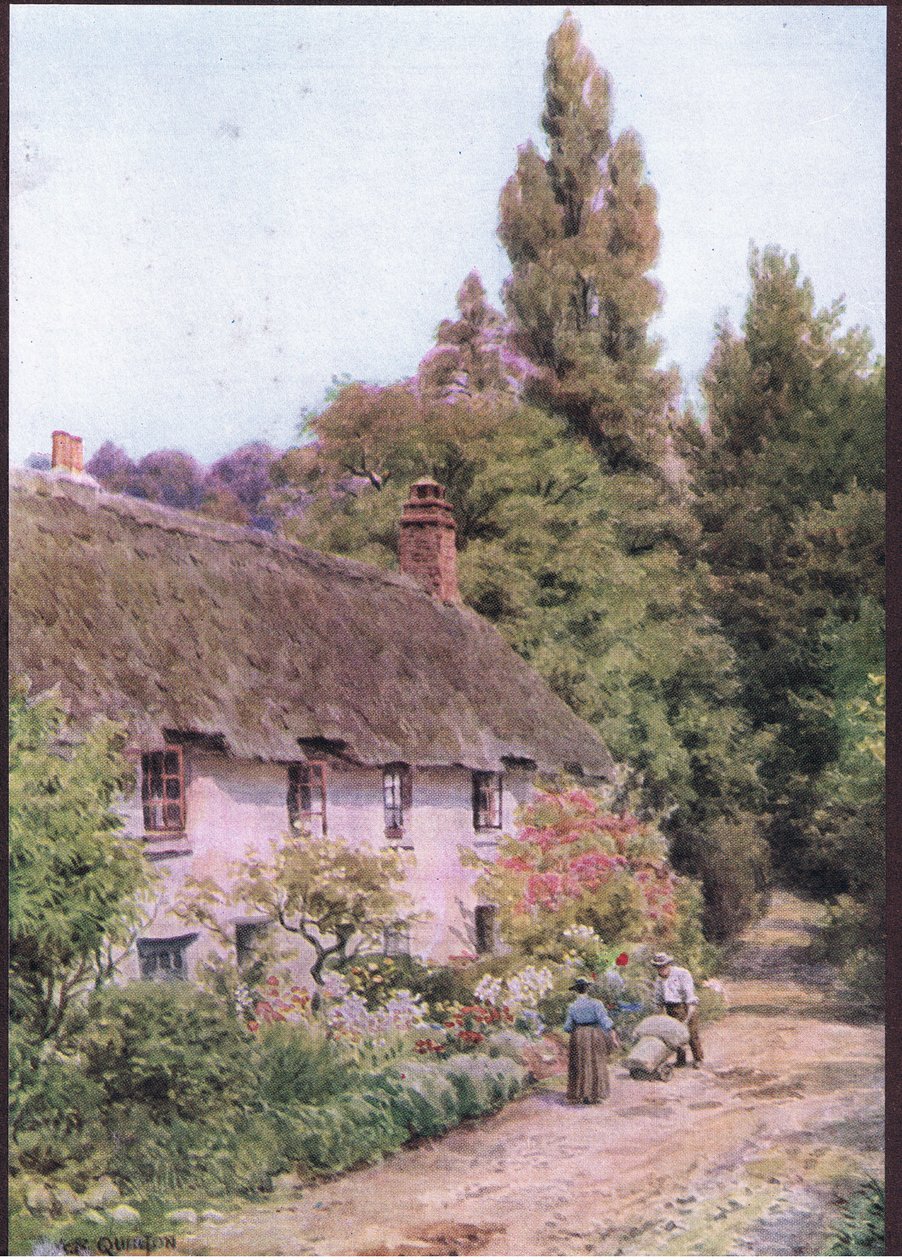 Hytter i Dunster, Somerset, fra The Cottages and the Village Life of Rural England utgitt av Dent & Sons Limited, 1912 av Alfred Robert Quinton