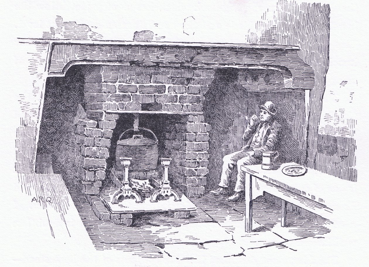 Peis i et vertshus i Surrey, fra The Cottages and the Village Life of Rural England utgitt av Dent & Sons Limited, 1912 av Alfred Robert Quinton