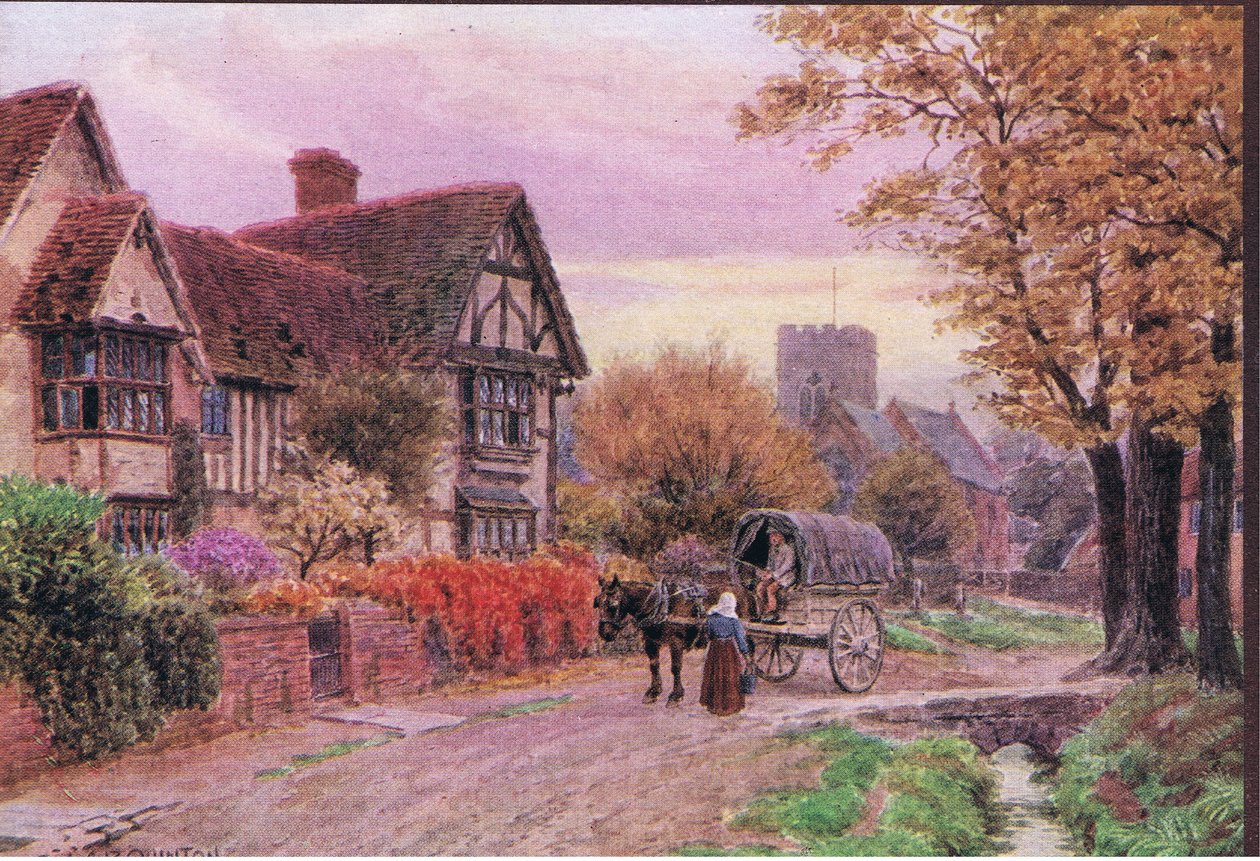 Oktoberkveld i Steventon, Berkshire, fra The Cottages and the Village Life of Rural England utgitt av Dent & Sons Limited, 1912 av Alfred Robert Quinton