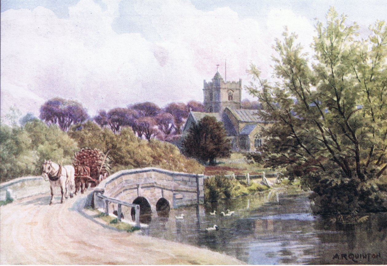 The Bridge, Coombe Bissett, Nr Salisbury, fra The Cottages and the Village Life of Rural England utgitt av Dent & Sons Limited, 1912 av Alfred Robert Quinton