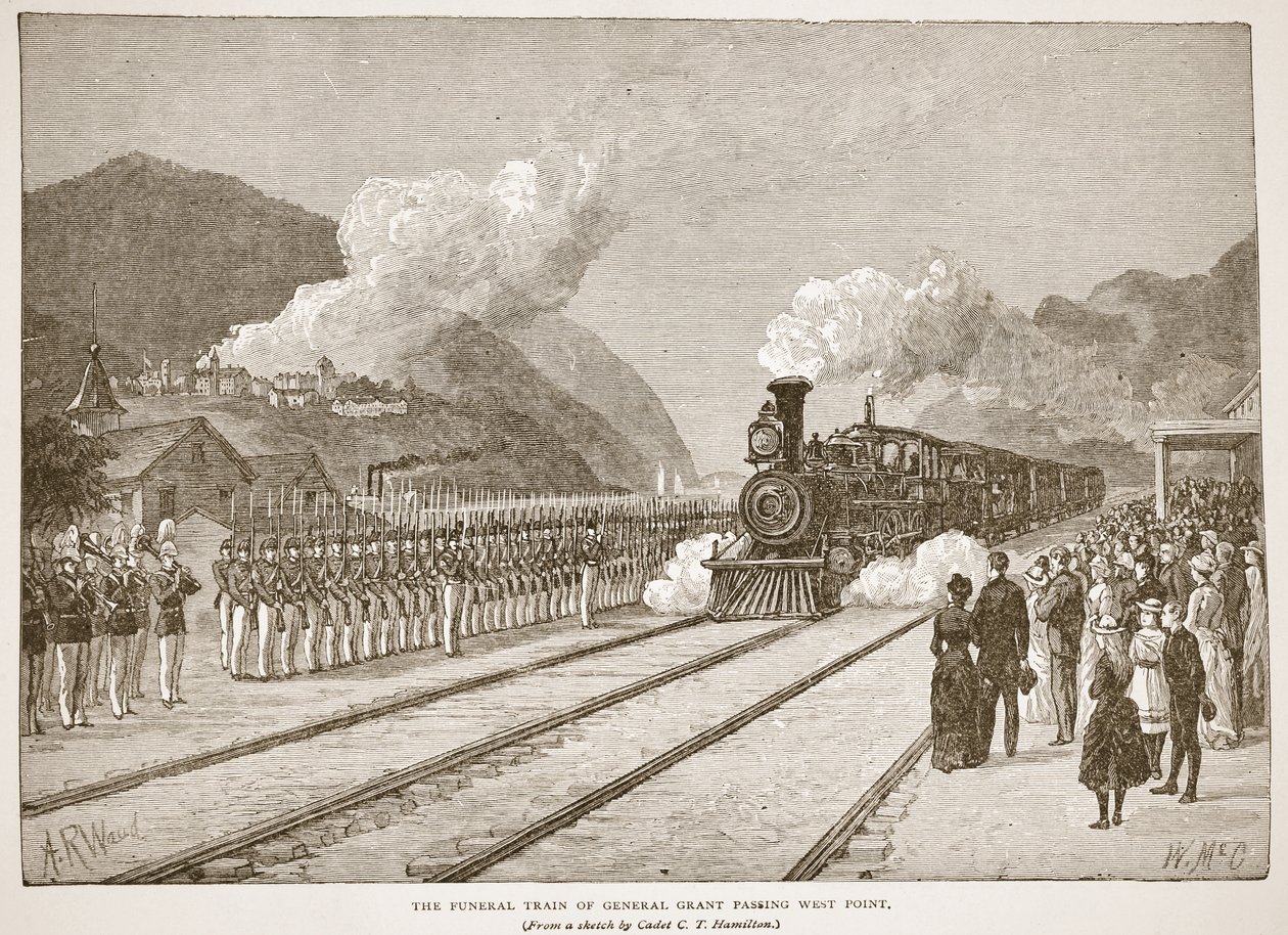 The Funeral Train of General Grant Passing West Point, fra en bokpub. 1896 av Alfred Rudolph Waud