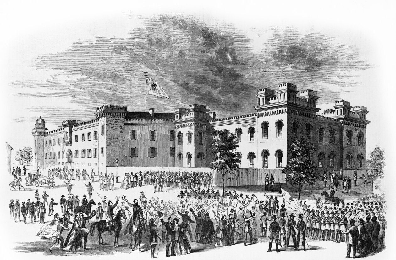 South Carolina State Arsenal i Charleston, South Carolina, bevoktet av paraderende avdelinger fra Washington Light Infantry, 1860 av Alfred Rudolph Waud