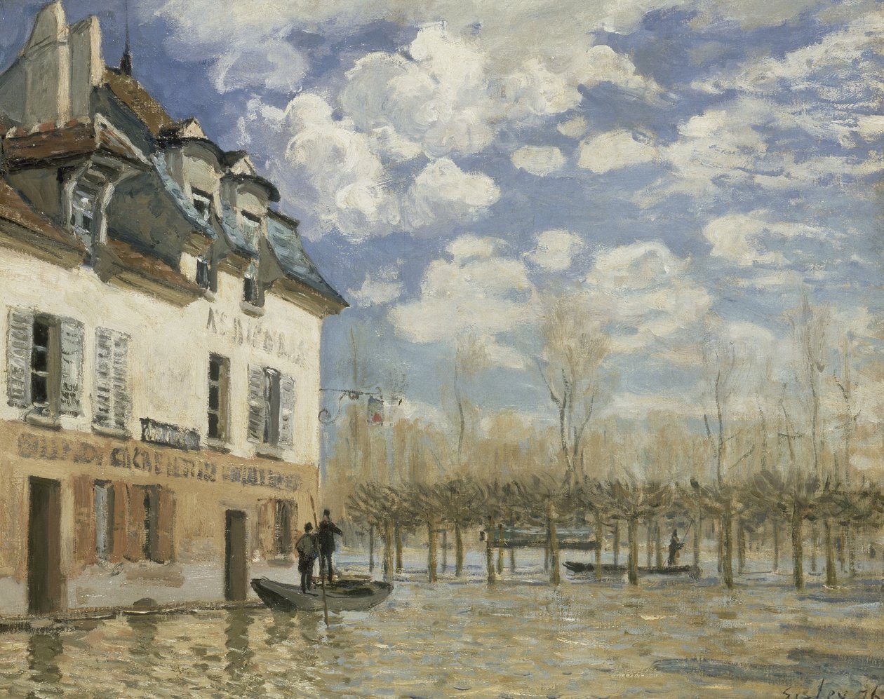 Båt i flommen ved Port Marly av Alfred Sisley