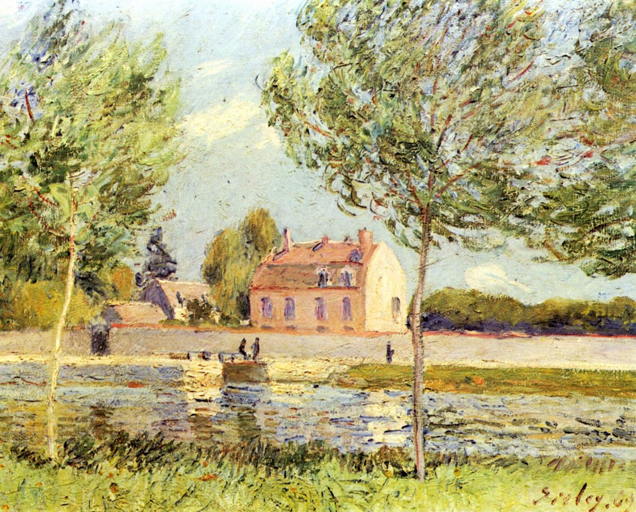 Hus på bredden av Loing av Alfred Sisley