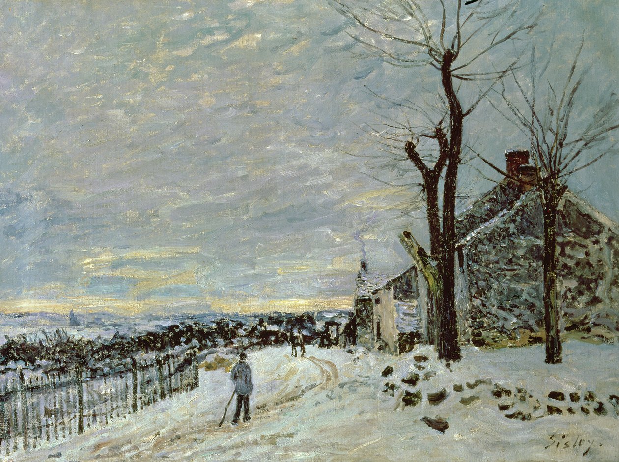 Snø ved Veneux-Nadon, ca. 1880 av Alfred Sisley