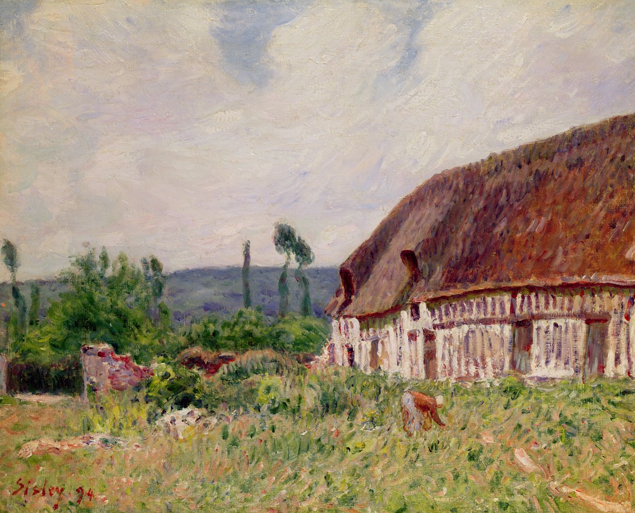 Stråtakhytte i Normandie, 1894 av Alfred Sisley