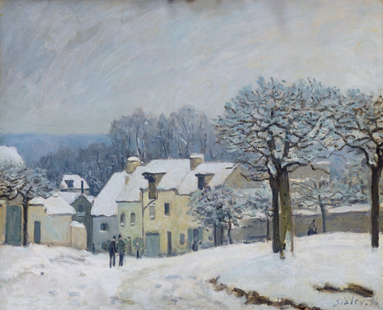 Place du Chenil ved Marly-le-Roi, Snow, 1876 av Alfred Sisley