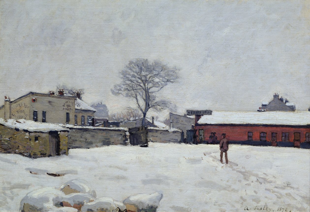 Under Snow: gårdstunet i Marly-le-Roi, 1876 av Alfred Sisley