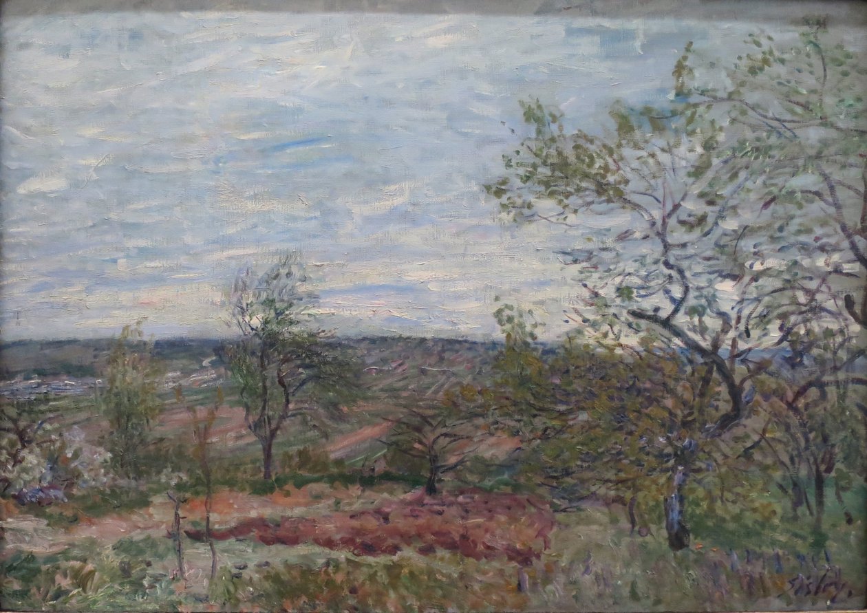 Vindfull dag på Véneux av Alfred Sisley